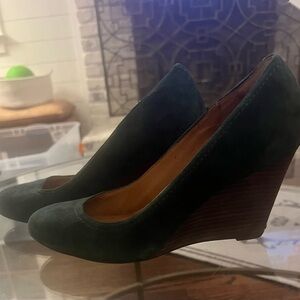 CLARKS Forest Green Suede Wedge Heels